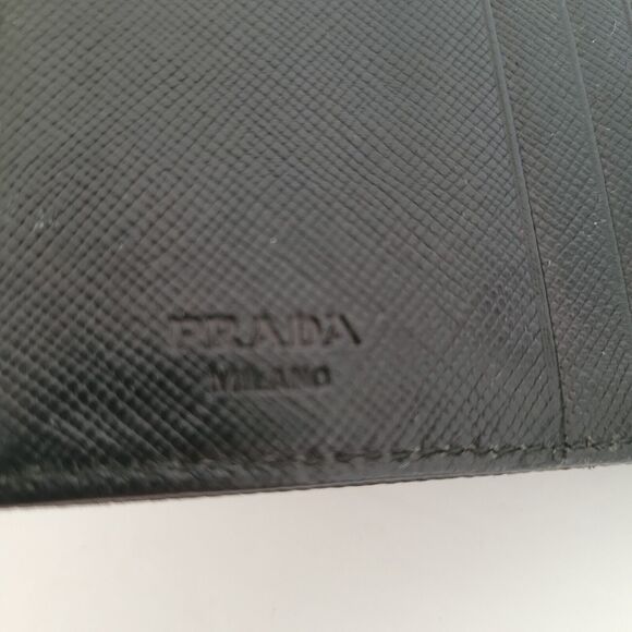 PRADA Vintage Tessuto Nero Black Nylon Leather Logo Plate Wallet Small Bifold - Picture 5 of 13